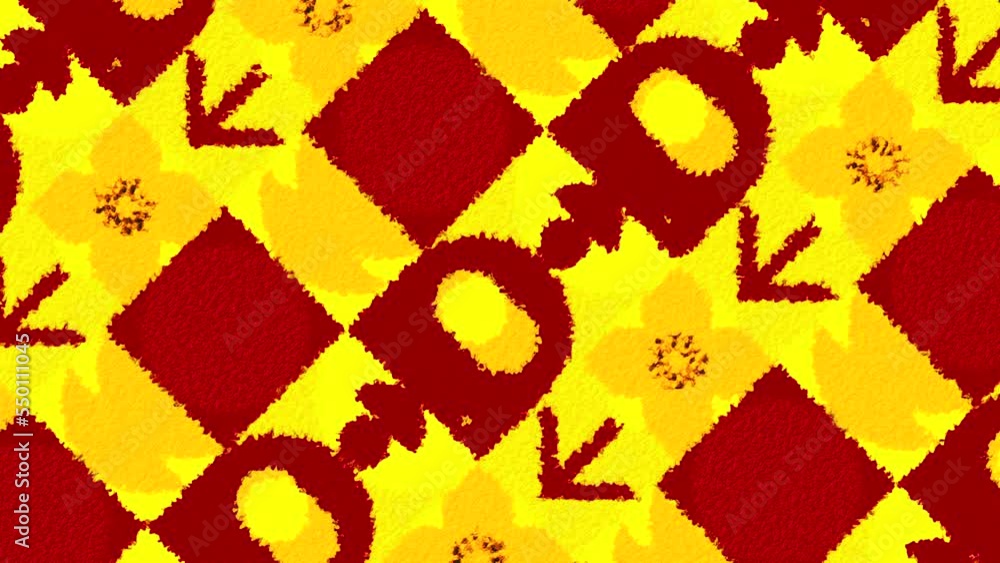 Poster animation with moving pattern with flowers. motion. pattern with figures and flowers in squares. col