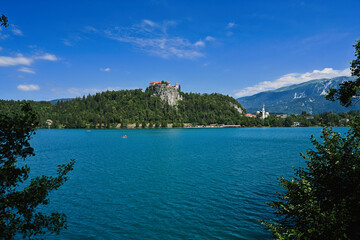 View of beautiful Bled Castle with Lake Bled, Slovenia.