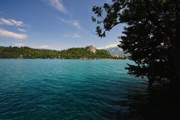 View of beautiful Bled Castle with Lake Bled, Slovenia.