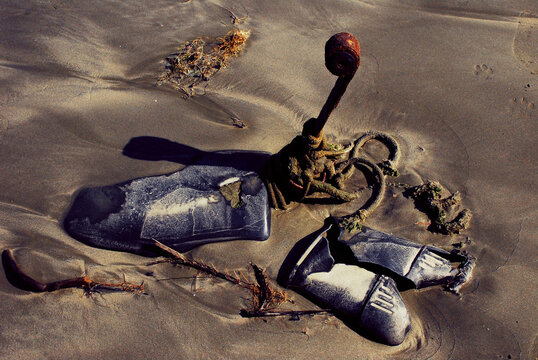 Marine garbage on the beach.