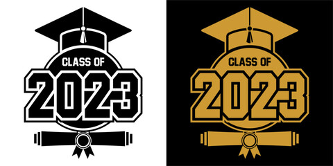 2023 class graduate header. The concept of decorate congratulation for school graduates. Design for t-shirt, flyer, invitation, greeting card. Vector