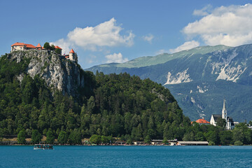 View of beautiful Bled Castle with Lake Bled, Slovenia.