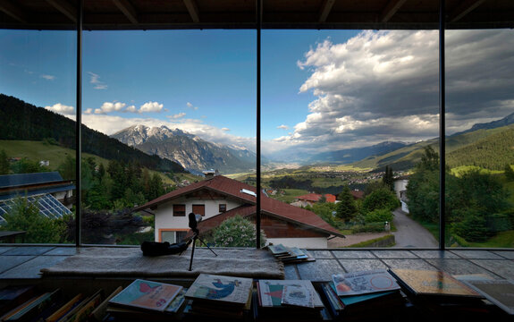 Window view from a mountain house in Sellrain, Tirol, Austria.