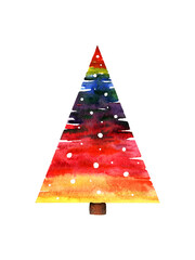abstract Christmas tree painted with multicolored watercolor
