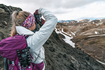 Female Photographer Near Landmannalaugar