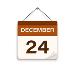 December 24, Calendar icon with shadow. Day, month. Meeting appointment time. Event schedule date. Flat vector illustration.