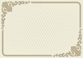 Decorative square framework. Vintage Baroque style and colors. A3, A4 landscape.