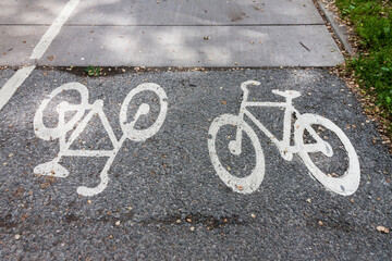 Elevated view of bicycle signs on the road, Stockholm, Sweden