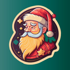 Cartoon santa claus face, christmas sticker, sticker in vector for illustrations