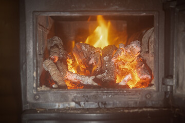 wood burning in fireplace