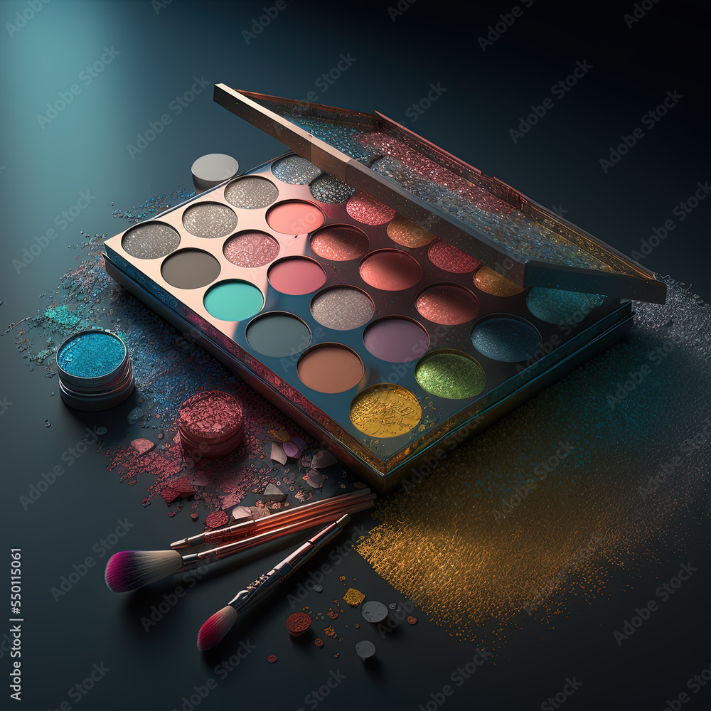 Wall mural image of a beautiful and fancy makeup palette many colors.