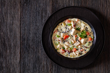Turkey Wild Rice Soup in bowl, top view