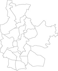 White flat blank vector administrative map of COTTBUS, GERMANY with black border lines of its districts