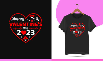 Happy valentine's day 2023 - Valentine's day t-shirt design template. Valentine shirt design with love, heart line art illustration.