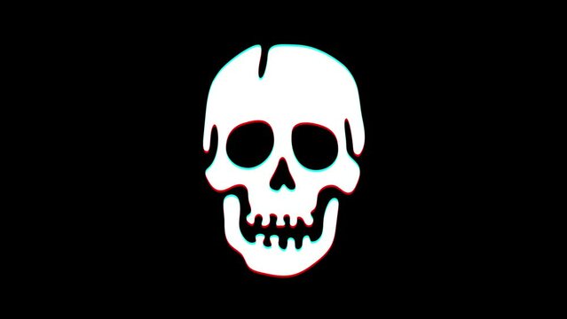 Animated skull laughing. Glitch effect. Alpha channel