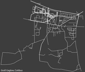 Detailed negative navigation white lines urban street roads map of the GROSS GAGLOW DISTRICT of the German town of COTTBUS, Germany on dark gray background