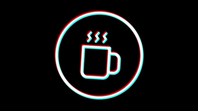Hot coffee cup icon. Glitch effect. Business icon. Alpha channel - Powered by Adobe