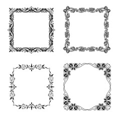 Calligraphic frame set. Borders corners ornate fancy frames. Vector graphic