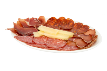 Sausage and cheese on isolated plate