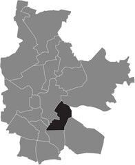Black flat blank highlighted location map of the BRANITZ DISTRICT inside gray administrative map of COTTBUS, Germany