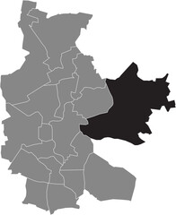 Black flat blank highlighted location map of the DISSENCHEN DISTRICT inside gray administrative map of COTTBUS, Germany