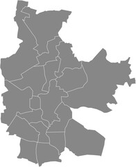 Gray flat blank vector administrative map of COTTBUS, GERMANY with black border lines of its districts