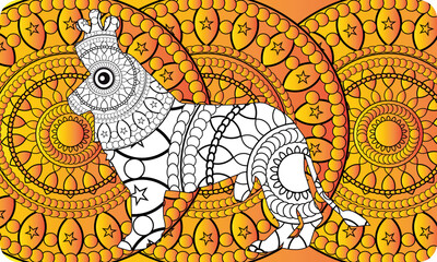 Fantasy Lion King Portrait Coloring Page.Seamless floral pattern fall season.Lion Mandala Vector Line Art Style
