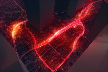 Abstract neon city navigation background, red neon.