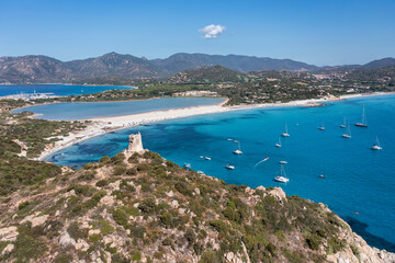 Aerial view of Spiaggia di Porto Giunco, Sardinia