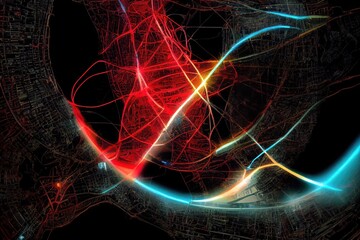 Abstract neon city navigation background, red neon.