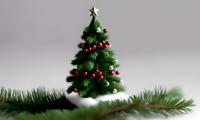 Miniature Christmas tree with negative copy space for text