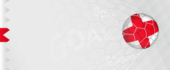Banner design of a football ball with flag of England in football net, the goal by national soccer team of England.