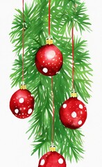 Obraz na płótnie Canvas Digital watercolor painting christmas bells and balls on christmas tree. Celebration design background for creative design
