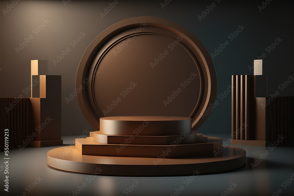 Poster 3d platform studio display scene with render platform. podium, pedestal, layout, template for the pr