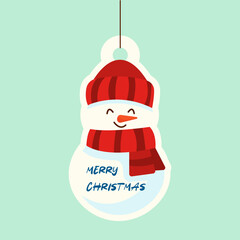 Christmas paper tags vector in shape of snowman hanging with new year text. Discounts for christmas holidays shopping promotion. Vector illustration.