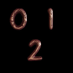 Chocolate swirl bar letters alphabet - digits 0-2