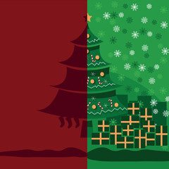 Hand created digital illustration of Christmas tree dame out of paper cards
