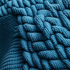 close up of a blue knit blanket