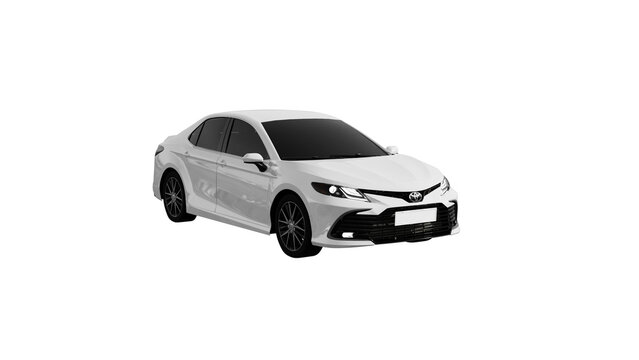 FRONT view of white car isolated on white, TOYOTA CAMRY png transparent background 3d rendering