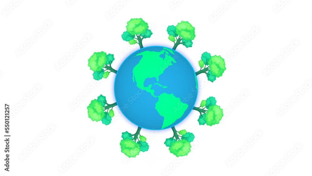 Wall mural Rotated tree planet earth animated