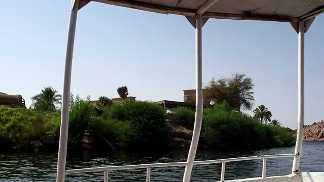 Philae temple and Greco-Roman buildings seen from the Nile, a temple of Isis, love. Aswan. 