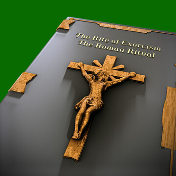 exorcism book on green background