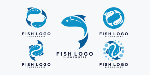 set of fish logo design with template