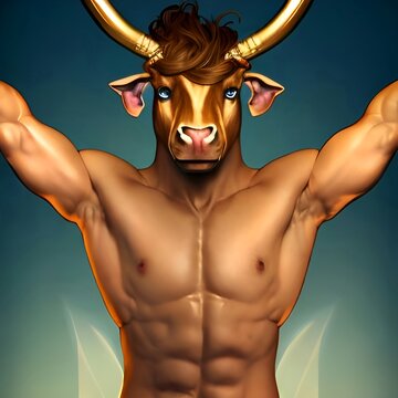 Portrait of the Minotaur, mythic creature of Ancient Greece 