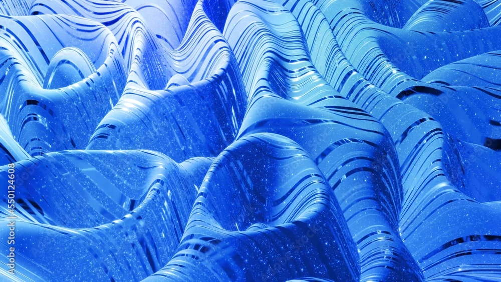 Poster abstract liquid background with wavy sparkling pattern on shiny glossy surface. viscous blue fluid l