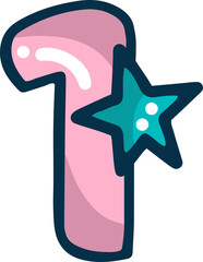 unicorn font, pink number 1 with a star