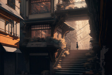 Japanese Streets With Large Staircases