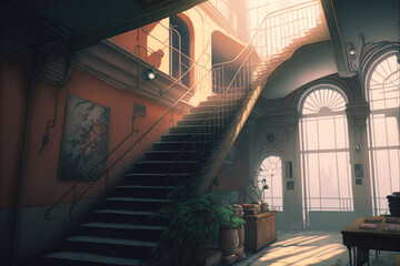 Fototapeta premium Japanese Streets With Large Staircases