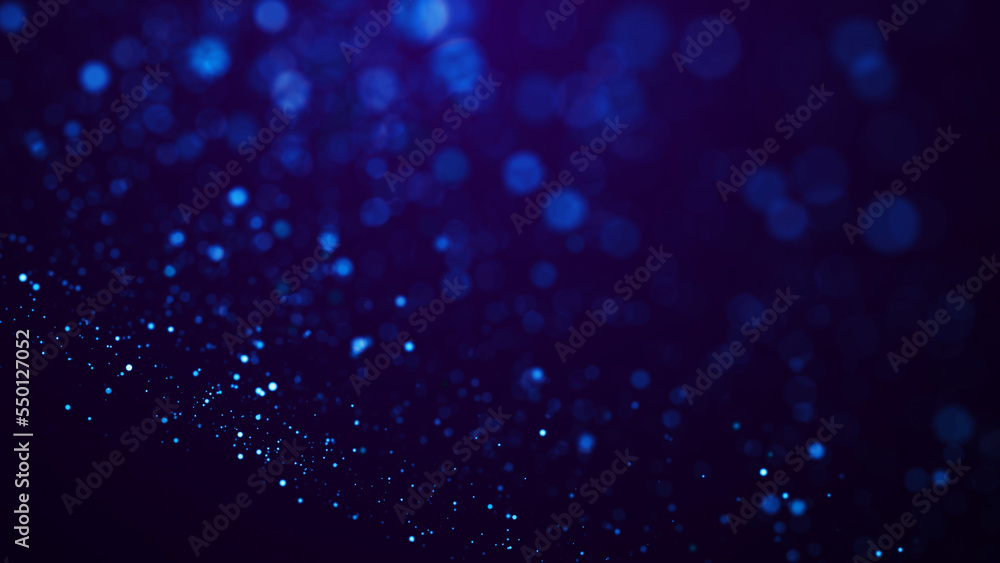 Poster magical sparkles of light form abstract structures. blue glow particles with amazing bokeh for fanta