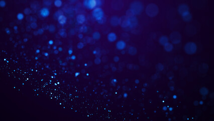 Fototapeta na wymiar Magical sparkles of light form abstract structures. Blue glow particles with amazing bokeh for fantastic background. 3d render.